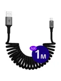 Flex USB-A naar Lightning Krulsnoer 1M Zwart