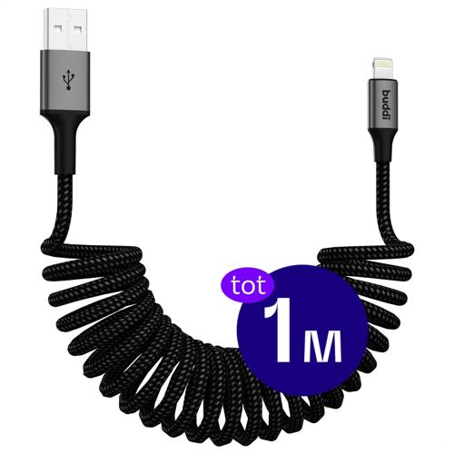 Flex USB-A naar Lightning Krulsnoer 1M Zwart