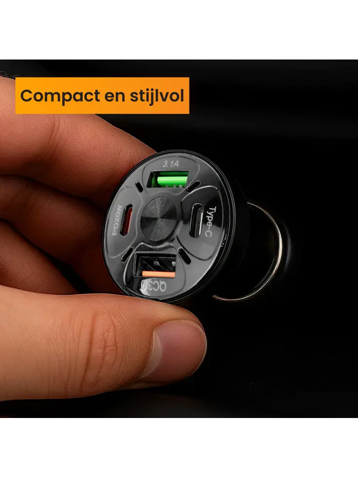 Autolader USB C & USB A, Snellader, Zwart