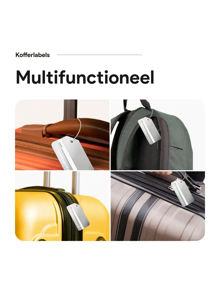 Aluminium kofferlabels – 4 stuks – Zilver