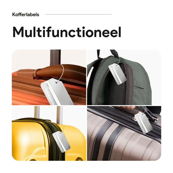 Aluminium kofferlabels – 4 stuks – Zilver