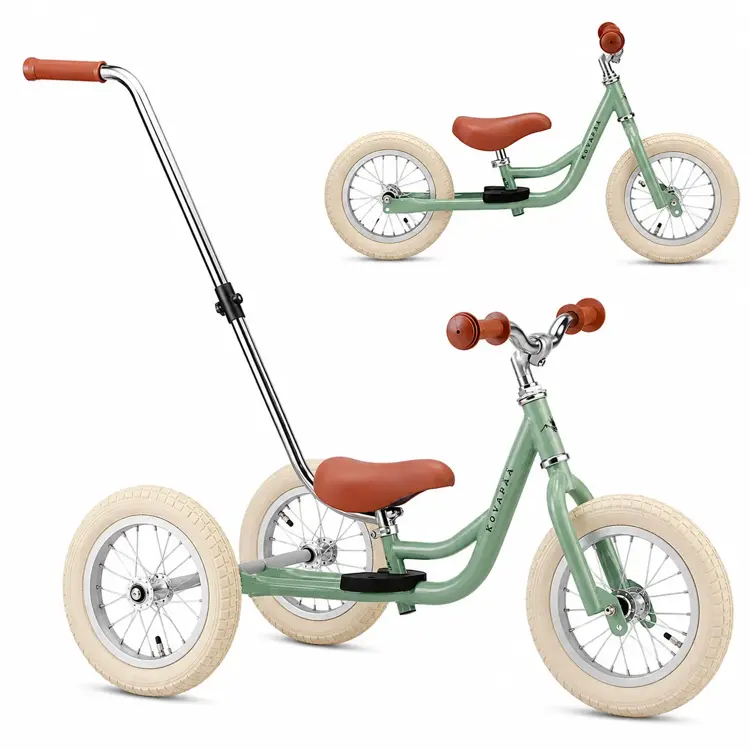 2-in-1 Loopfiets Driewieler met Duwstang