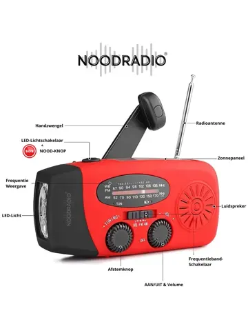 Noodradio® Solar Powerbank Opwindbaar Rood