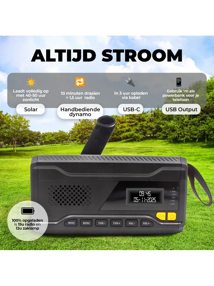 DAB+ Noodradio Zaklamp Solar Powerbank
