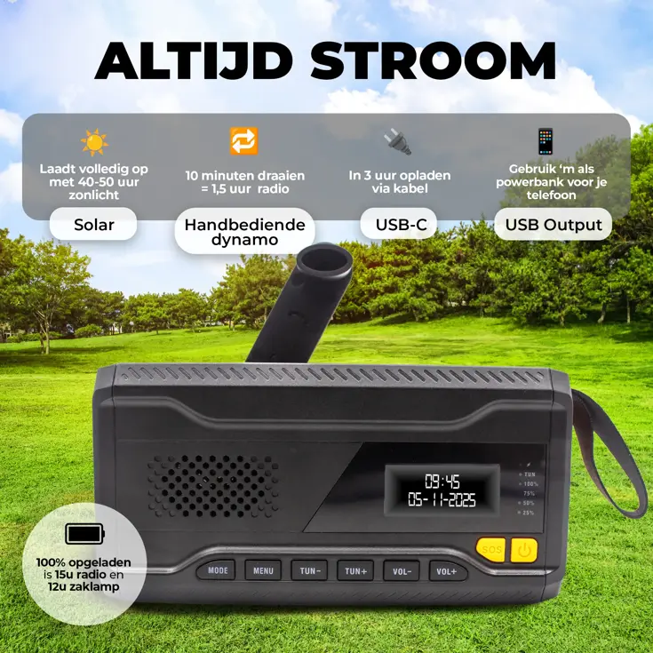 DAB+ Noodradio Zaklamp Solar Powerbank
