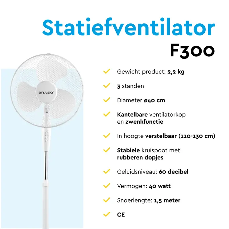 Statiefventilator 40 cm – verstelbaar – 3 standen
