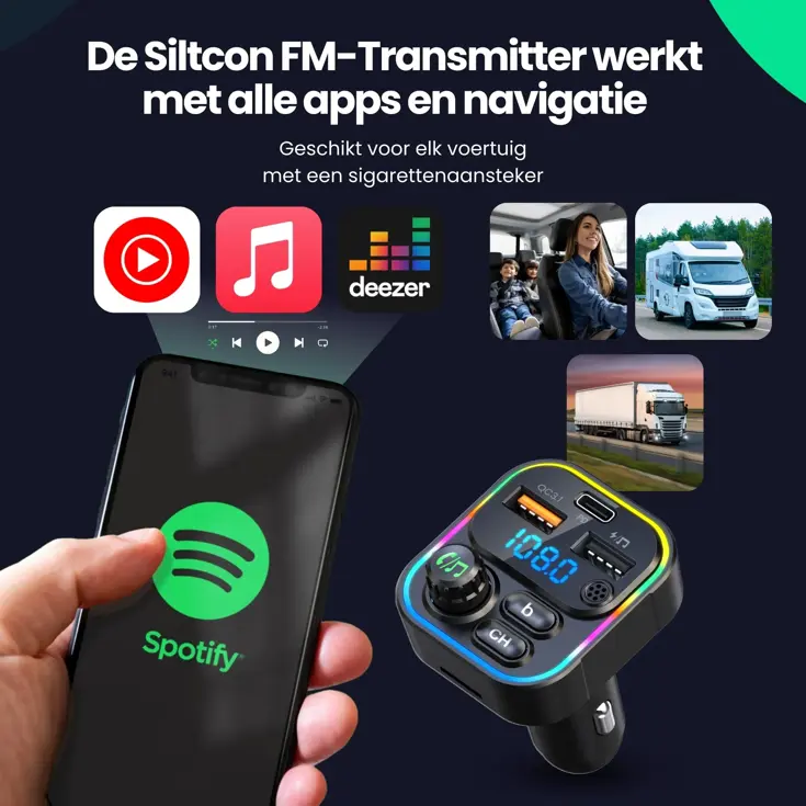 FM Transmitter - BT 5.3 - USB-C 22,5W