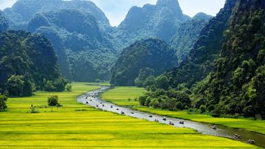 Vietnam_Ninh-Binh_Ninh-Binh_Karstgebergte_groen_roeiboot_fietsen