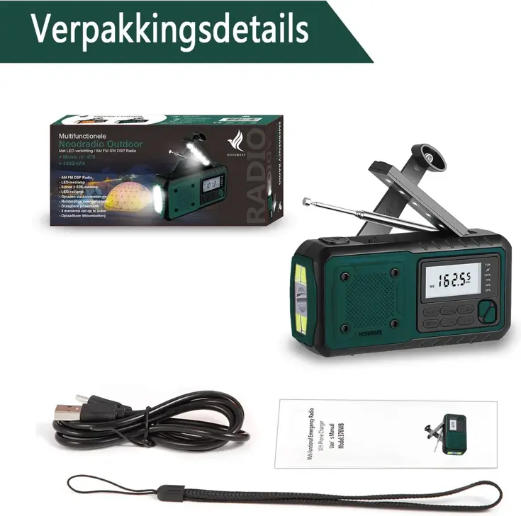 Noodradio FM/AM - 4400mAh - Solar Opwindbaar