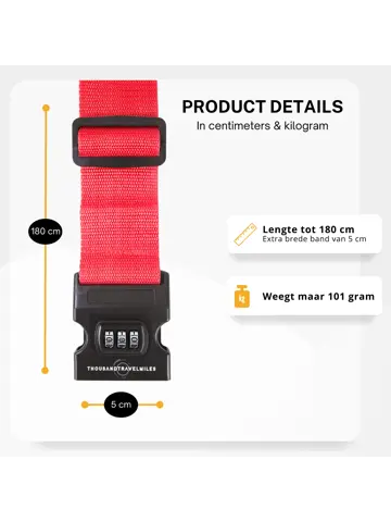 Kofferriem + 2 Bagagelabel – 3-delig – Rood