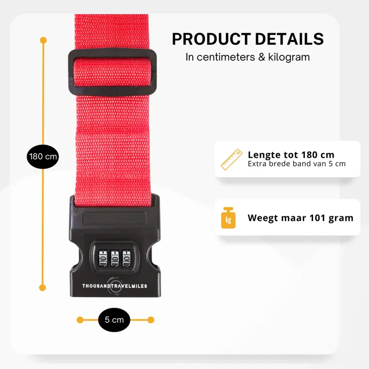 Kofferriem + 2 Bagagelabel – 3-delig – Rood