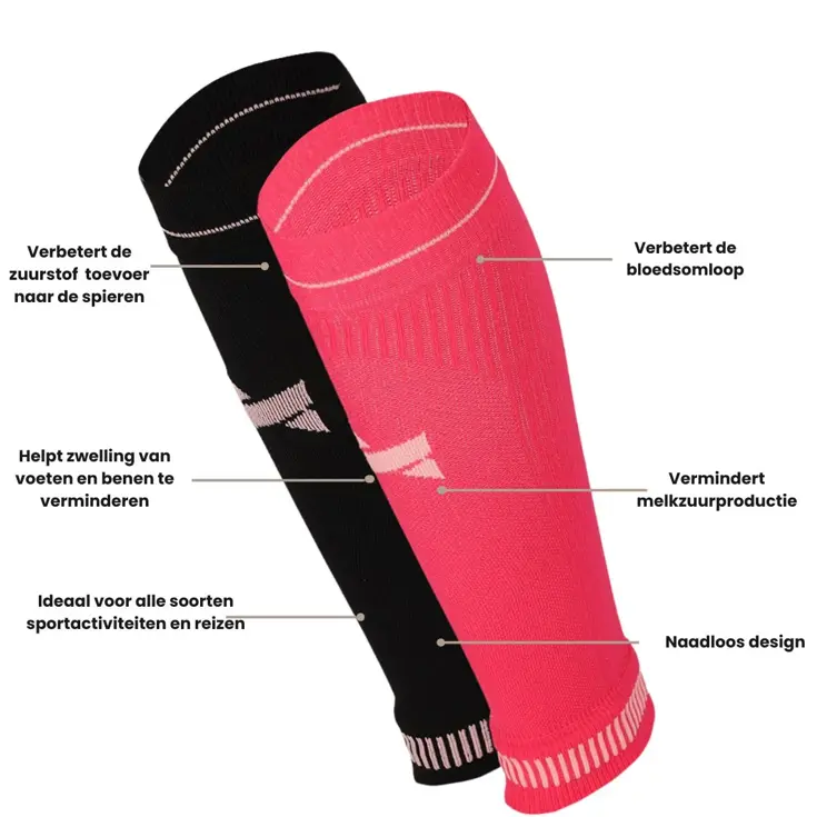 2 paar - Compressie Kuit Sleeves - Sport & Reizen