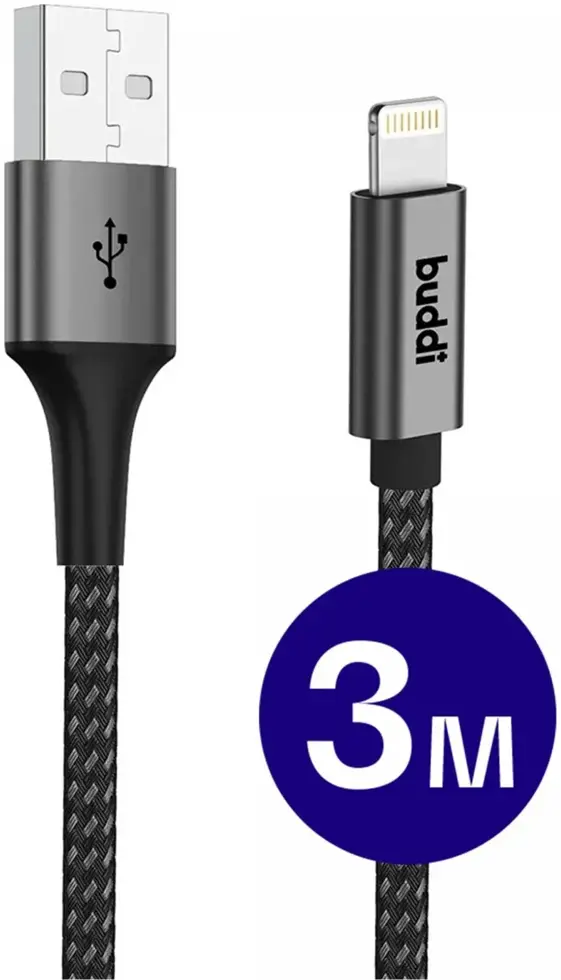 Flex USB-A naar Lightning Kabel 3M Zwart