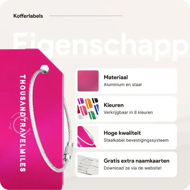 Kofferset 4-delig kofferriem + bagagelabels Roze