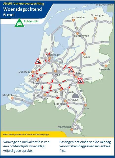 Woensdagochtend een lichte ochtendspits. Door de meivakantie weinig drukte.