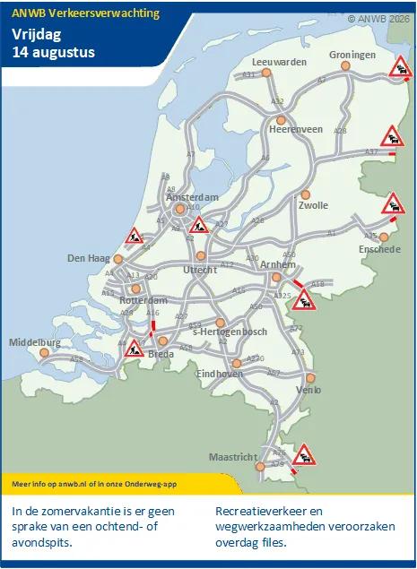 Het is zomervakantie, dus is er geen sprake van een spits vandaag. Overdag is het druk door recreatieverkeer, werkzaamheden en grenscontroles.