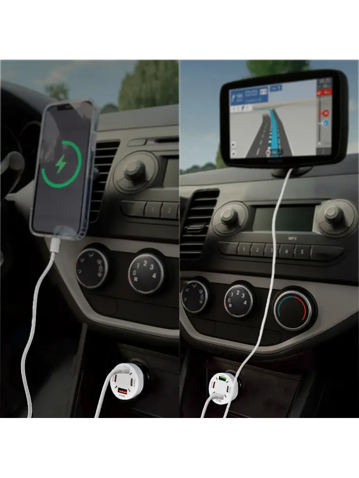 Autolader USB C & USB A - Snellader - Wit