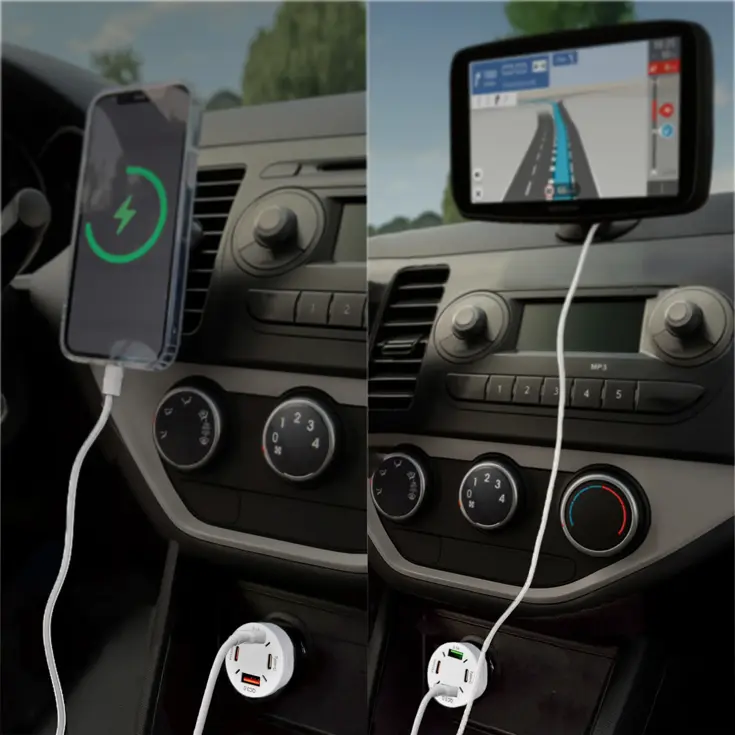Autolader USB C & USB A - Snellader - Wit