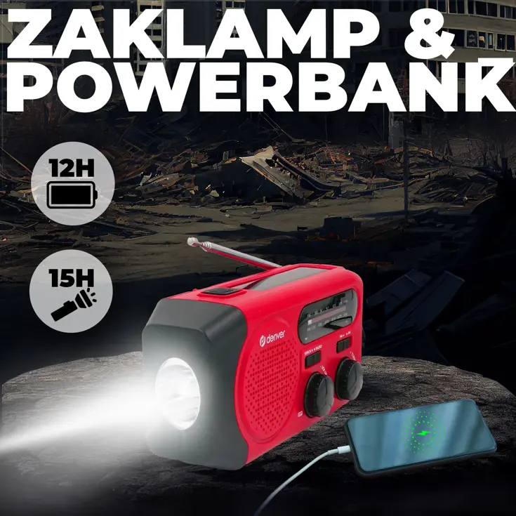 Noodradio FM Solar Powerbank Opwindbaar