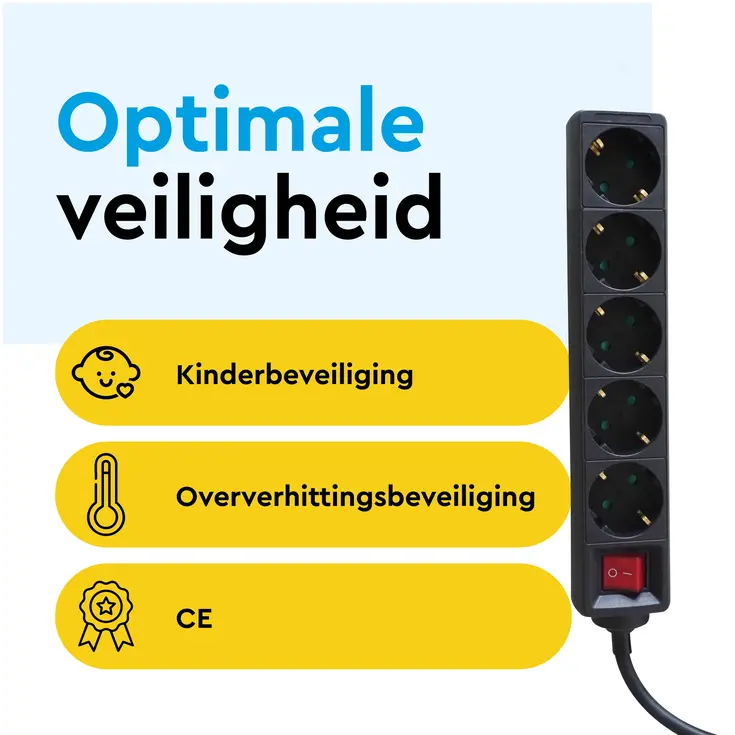 Stekkerdoos 5‑voudig met schakelaar – 1,4 m