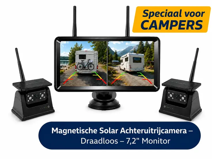 2 Magnetische solar achteruitrijcamera's 7,2 inch