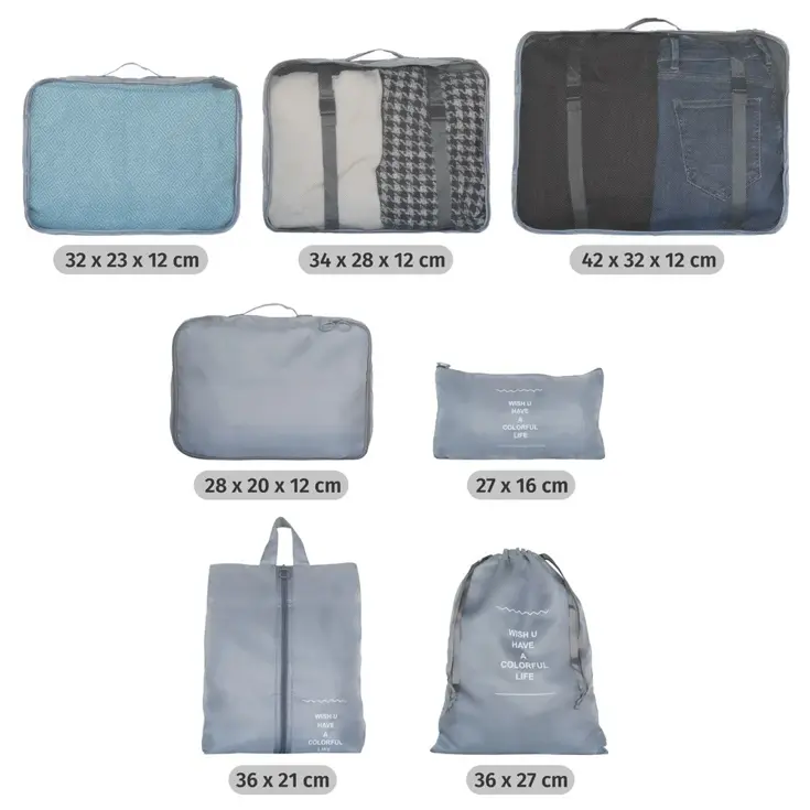 Koffer organizer - Set van 7 stuks Grijs