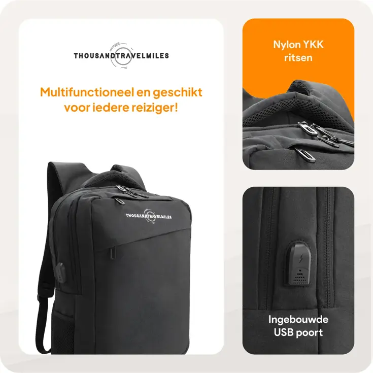 Rugzak met 17" laptopvak en antidiefstal vak