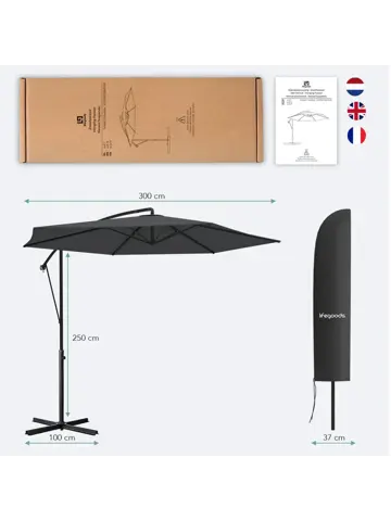 Zweefparasol – 300cm – Donkergrijs