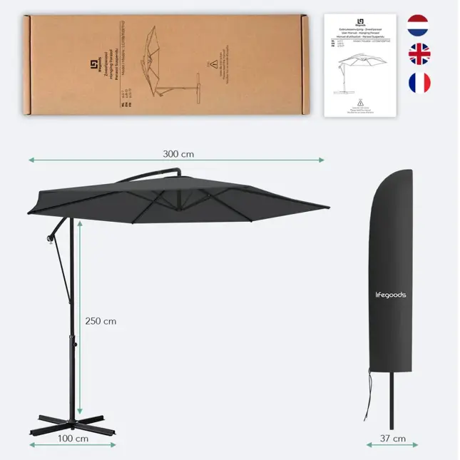 LifeGoods Zweefparasol – 300cm