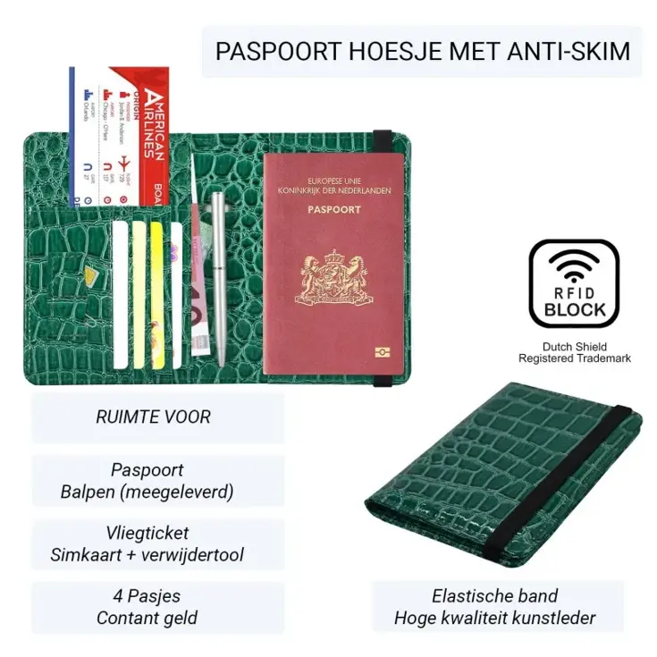 RFID Paspoort Hoes - Anti Skim - Krokodil Style
