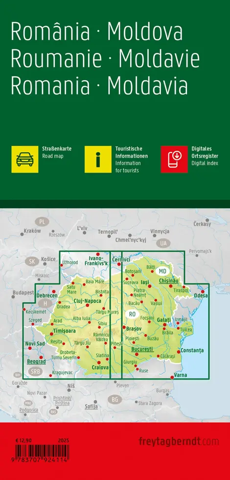 Wegenkaart Roemenië - Moldavië 2-zijdig