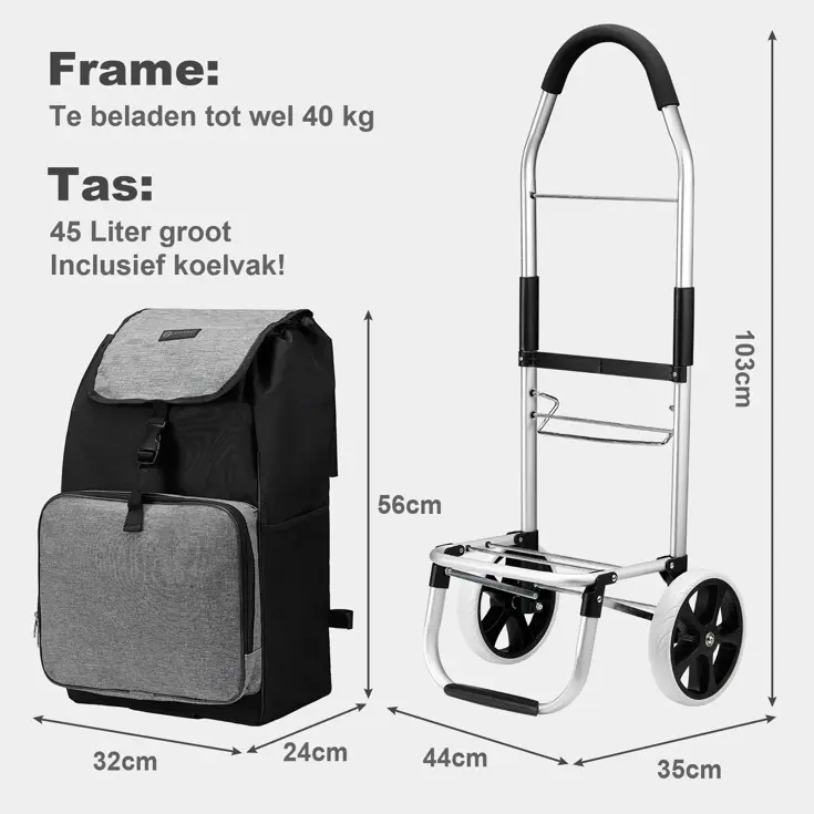 45L boodschappentrolley met koelvak