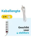 Stekkerdoos 4‑voudig met schakelaar – 3 m