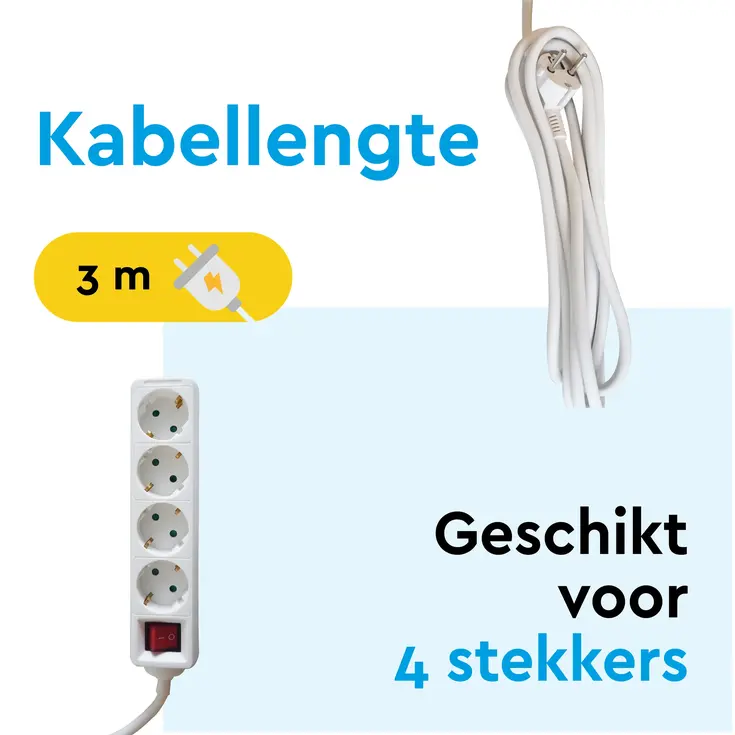 Stekkerdoos 4‑voudig met schakelaar – 3 m