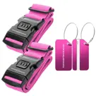 Kofferset 4-delig kofferriem + bagagelabels Roze