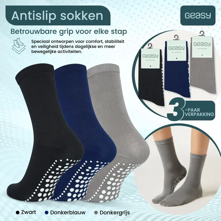 GEASY Antislip Sokken 3 paar - flex grip