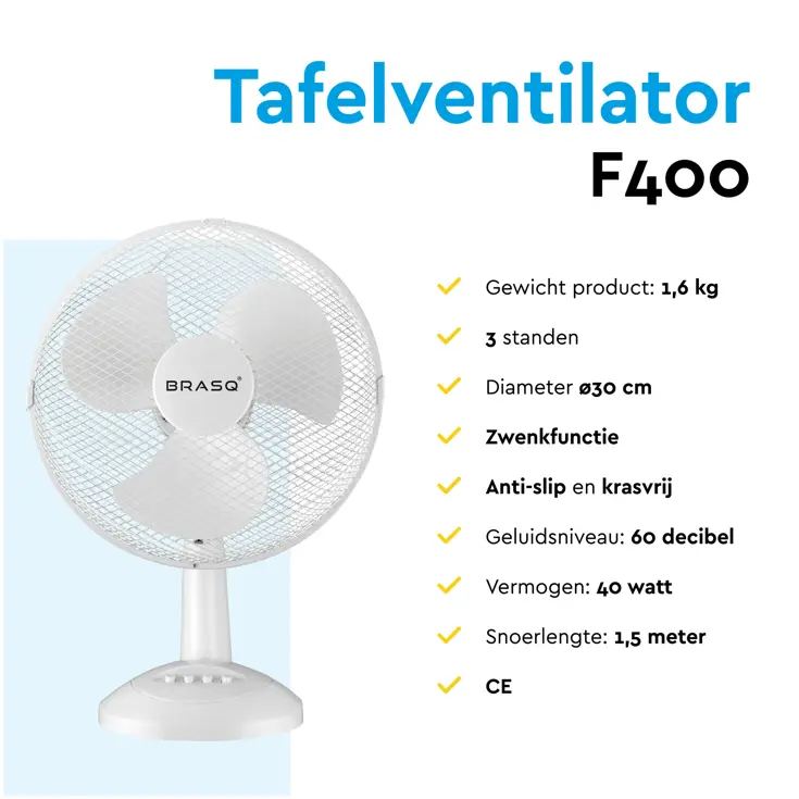 Tafelventilator 30 cm - 3 snelheden - 40 Watt
