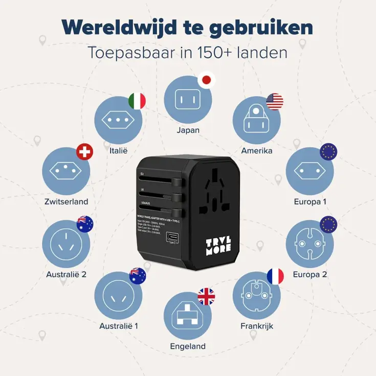 Wereldstekker Universeel – USB C/A