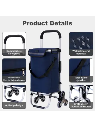 40L boodschappentrolley met trapwielen