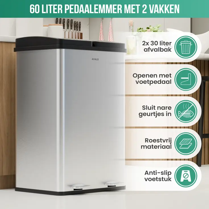 Avalo Prullenbak 2x30L - RVS