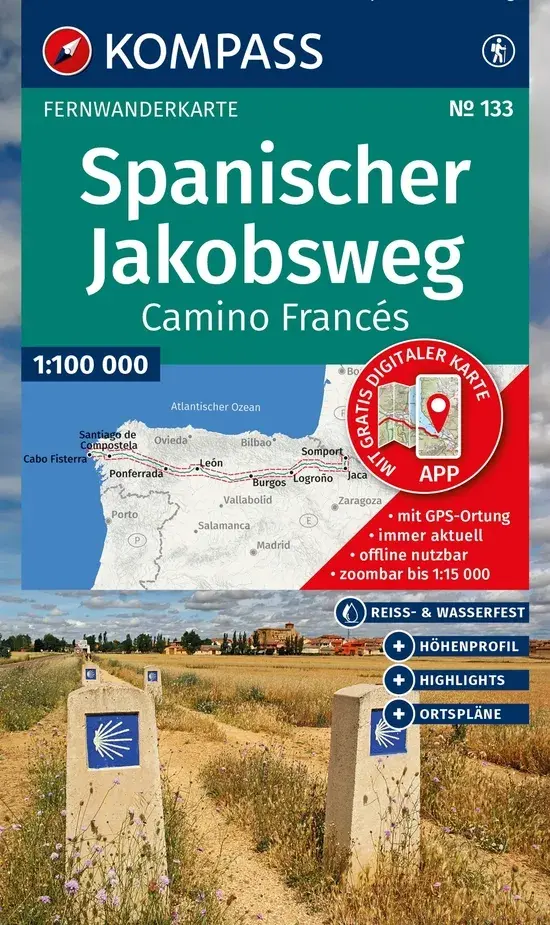 Wandelkaart WK133 Spanischer Jakobsweg