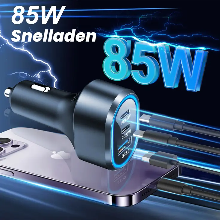 103W Autolader Snellader met 3 USB Poorten