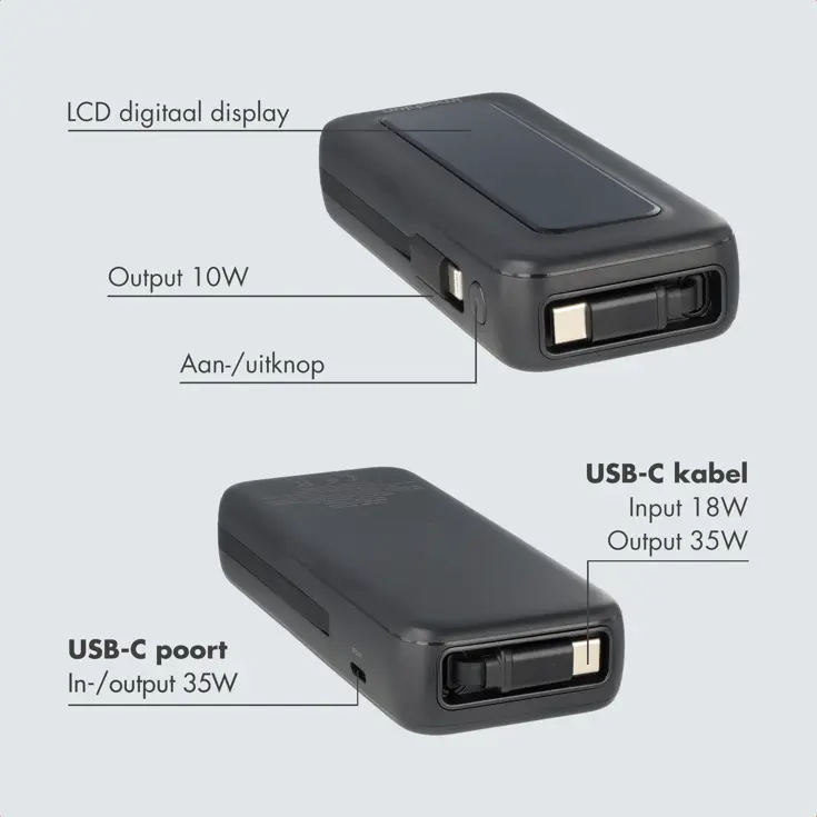 Powerbank Uittrekbare Kabel 10.000 mAh