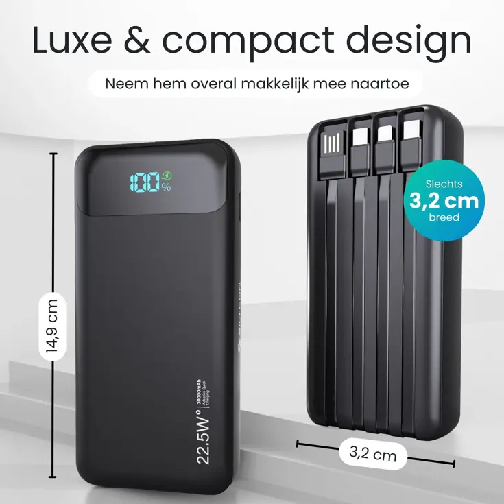 Powerbank - 30.000mAh - 4 Geïntegreerde Kabels