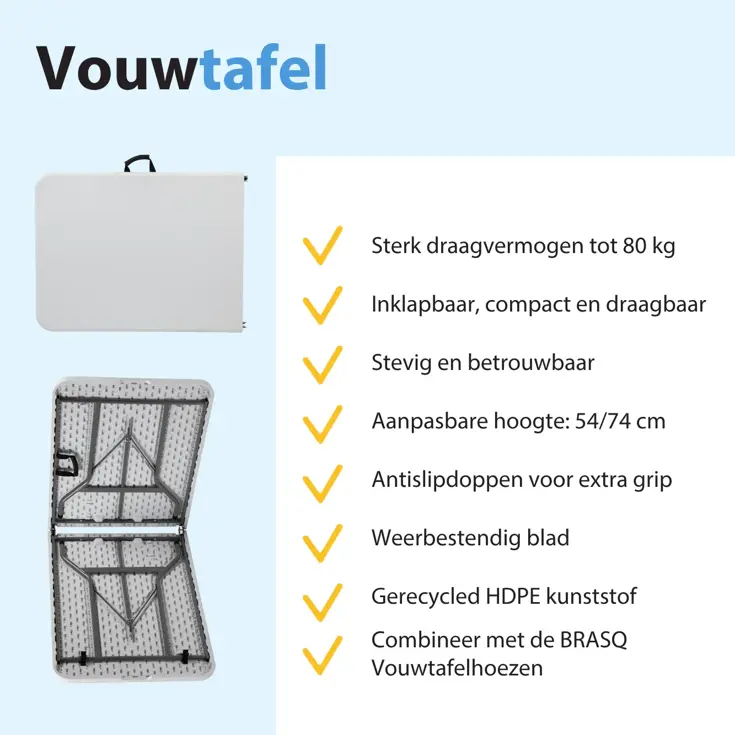 Inklapbare Vouwtafel Wit - 120x60x74cm