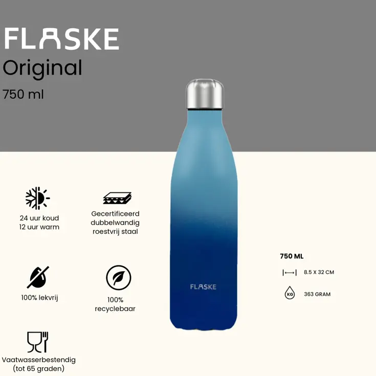 FLASKE 750 ml  RVS Drinkfles