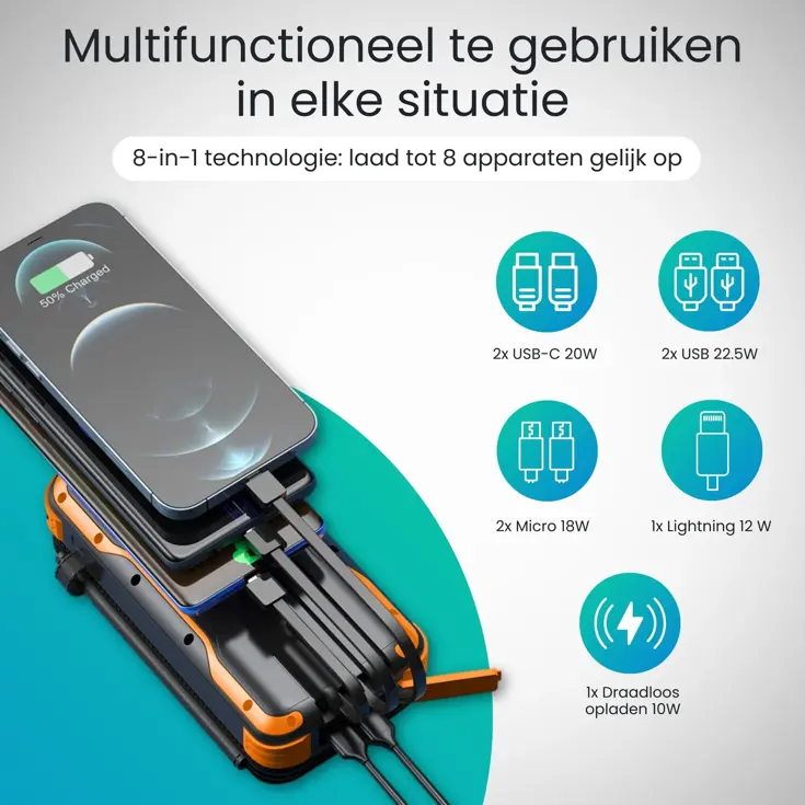 Solar Powerbank - 30.000mAh - 4 Panelen