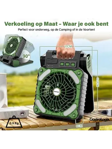 3-in-1 Zonnepaneel Powerbank Ventilator Groen