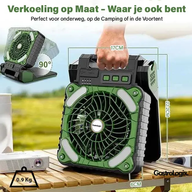 3-in-1 Zonnepaneel Powerbank Ventilator Groen