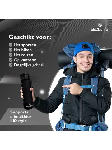 Nederlandse Motivatie Waterfles - Zwart - 1L